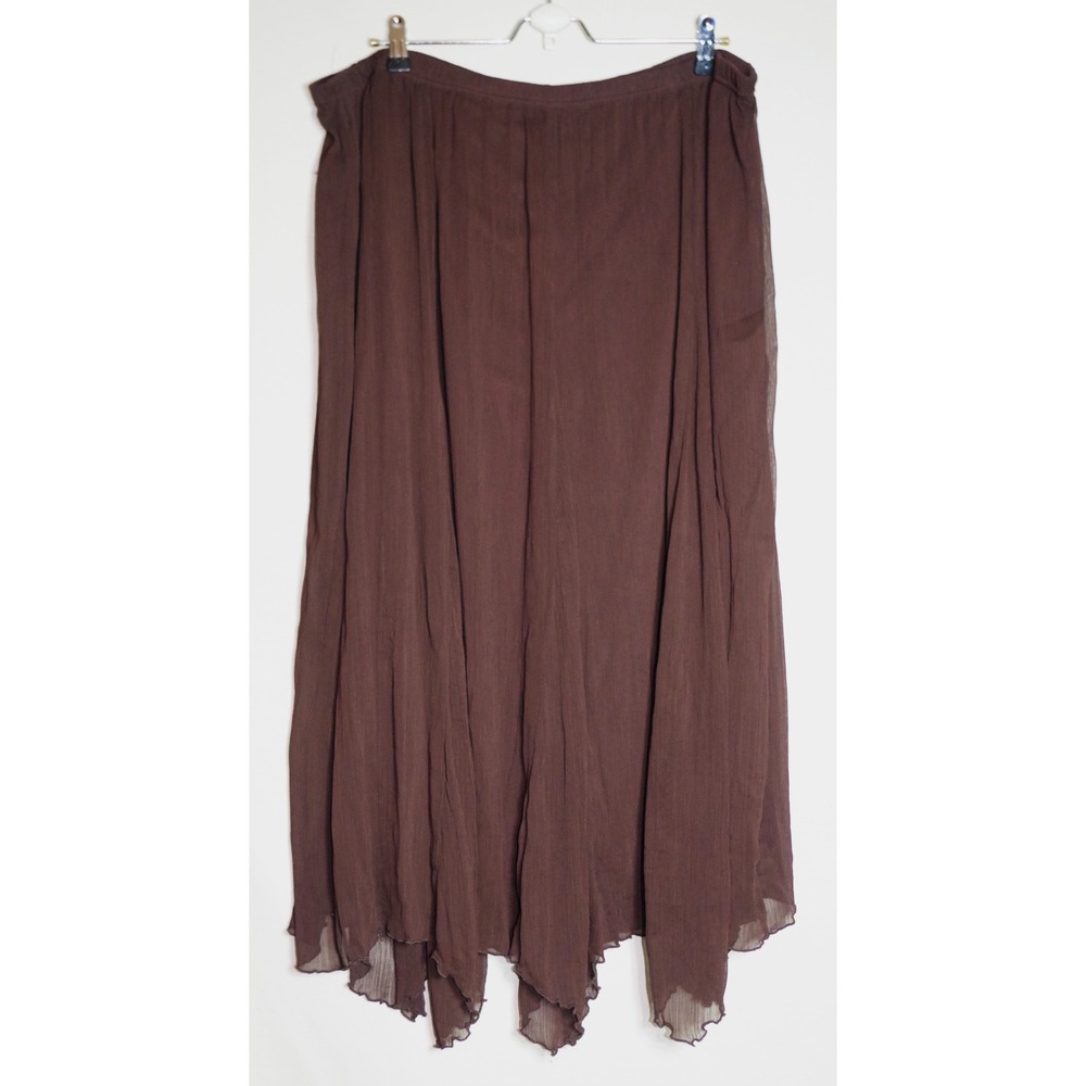 Cato Woman Brown Handkerchief Hem Maxi Skirt Plus Size 18/20W Chiffon Flowy